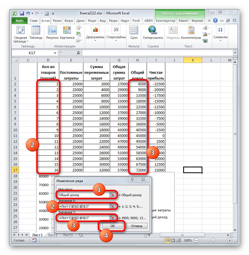 Окно изменения ряда Общий доход в Microsoft Excel
