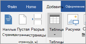 Вставка таблицы
