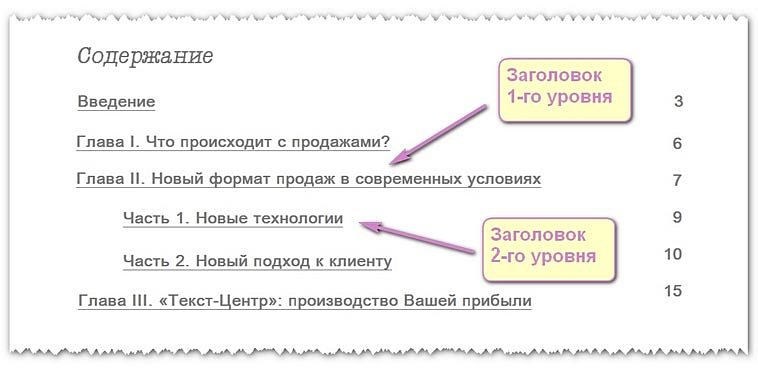 Заголовки первого и второго уровней