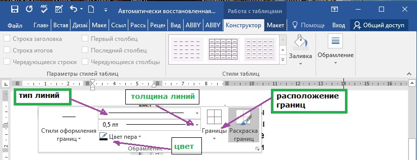 границы таблиц без шаблонов