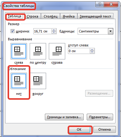 про обтекание таблицы текстом