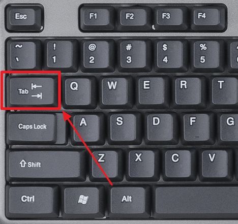 нажмите на клавишу TAB