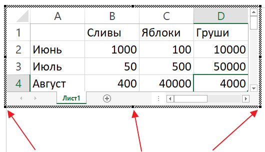 изменение размеров таблицы Excel
