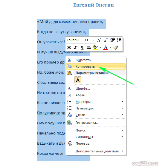 Word копирование