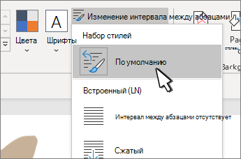По умолчанию в выбранном наборе стилей