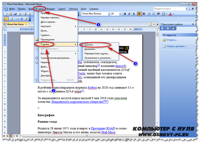 Как сделать выноску на 2003 версии офиса.