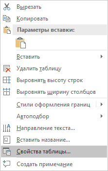 свойства таблицы